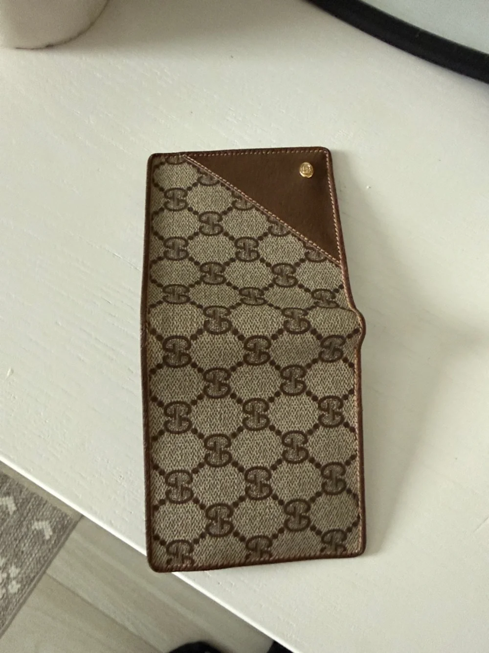 Gucci Beige & Brown Monogram Card Holder with Gold Accent wallet